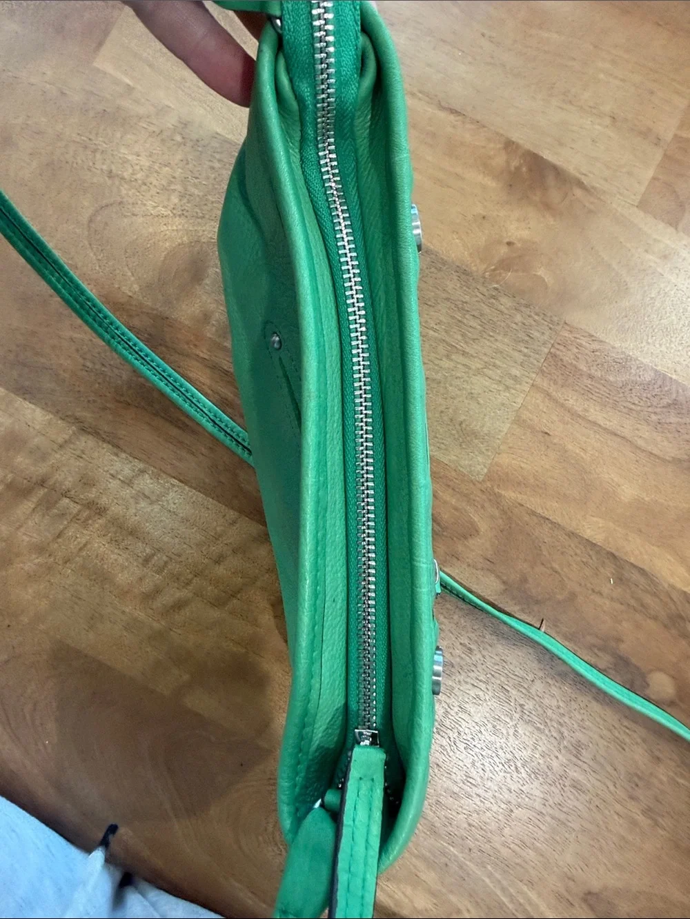 b. makowsky Green Leather Crossbody Bag with Silver Studs